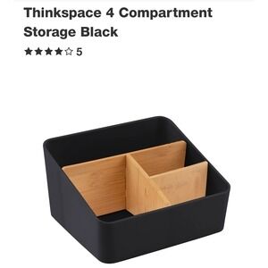 Thinkspace 4 Compartment Desk Organizer Storage Bin Black with Bamboo Dividers
